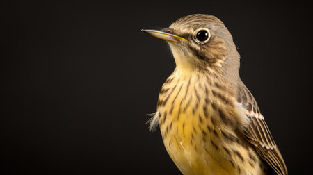 the american pipit, a migratory songbird, is beautifully captured in this high-quality passport-sized photo, showcasing its distinctive buff-brown plumage and subtle streaks, taken with a 50mm lens, highlighting the bird's intricate details and natural habitat. ai generatedの素材