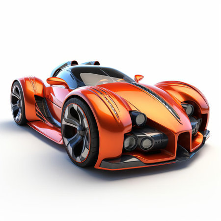 the sleek 3d car model is showcased against a pristine white background, highlighting its futuristic design and vibrant colors, perfect for automotive enthusiasts, graphic designers, and marketers seeking high-quality visuals for their projects, advertisements, and social media platforms. ai generatedの素材