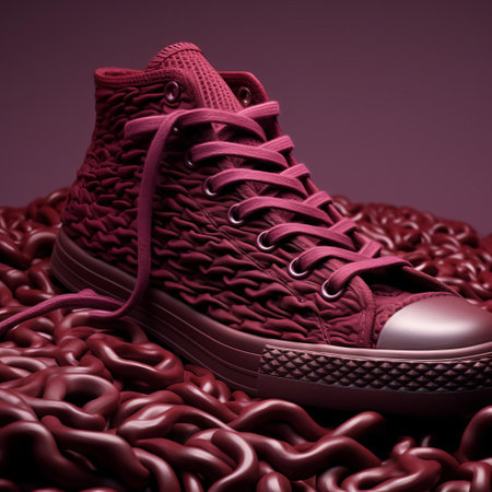 maroon twill texture 3d shoes stand out against a white background, showcasing their intricate woven design and sleek, modern silhouette, perfect for fashion enthusiasts and designers looking for inspiration in textile patterns and footwear styles. ai generatedの素材