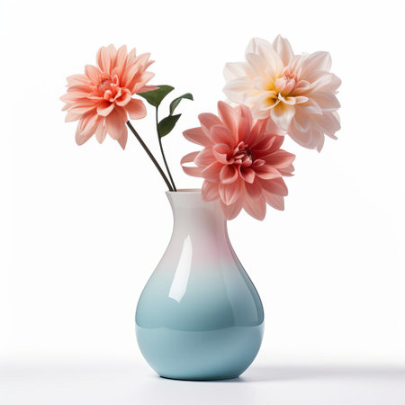 vase filled with fresh flowers stands elegantly isolated on a clean white background, showcasing its delicate beauty and vibrant colors, perfect for home decor inspiration, floral arrangement ideas, and still life photography enthusiasts. ai generatedの素材