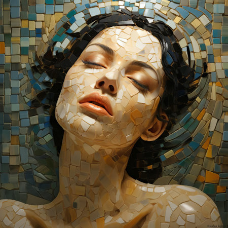 the mosaic artwork features a stunning combination of vibrant tiles, carefully arranged to create a breathtaking visual effect, showcasing the beauty of ancient artistry, perfect for interior design inspiration, home decor, and architectural elements, evoking a sense of cultural heritage and timeless elegance. ai generatedの素材