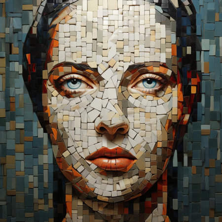 the mosaic artwork depicts a vibrant scene of interconnected tiles, showcasing a stunning blend of colors and textures, evoking a sense of ancient craftsmanship and artistic expression, perfect for interior design inspiration, home decor, and diy enthusiasts seeking unique visual elements. ai generatedの素材