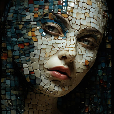 the mosaic artwork showcases a vibrant and intricate design, featuring a kaleidoscope of colors and textures, blending ancient techniques with modern flair, perfect for adding a touch of elegance and sophistication to any room's decor, evoking a sense of cultural heritage and artistic expression. ai generatedの素材