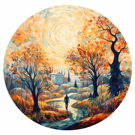 the vibrant painting showcases a stunning post-impressionism artwork, set against a crisp white isolated background, evoking emotions with its bold brushstrokes, vivid colors, and distorted forms, characteristic of this influential art movement that paved the way for modern art and expressionism. ai generatedの素材