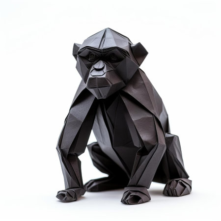 the bonobo, a majestic primate, is beautifully recreated in this simple yet elegant origami design, set against a crisp white background, showcasing the intricate folds and delicate features of this paper art form, perfect for animal lovers and origami enthusiasts alike. ai generatedの素材