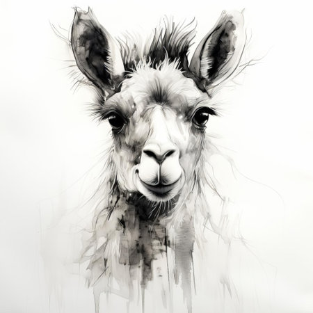 the llama, with its soft fur and gentle eyes, is beautifully captured in this delicate sketch, showcasing the artist's skill in rendering the subtle textures and expressive features of this south american camelid, often found in the andes, known for its woolly coat and calm demeanor. ai generatedの素材