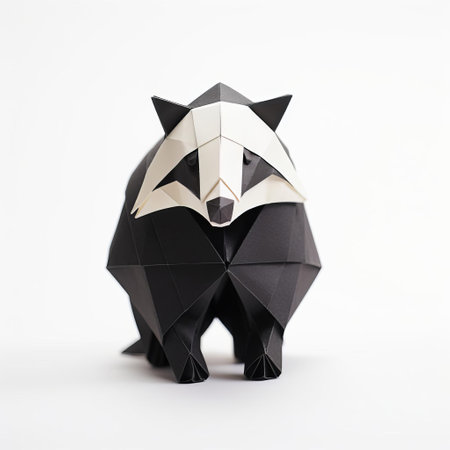 the badger, crafted from intricately folded paper, sits proudly against a crisp white background, showcasing the delicate art of origami and the creator's attention to detail, perfect for fans of paper art, wildlife enthusiasts, and those who appreciate the beauty of simplicity. ai generatedの素材