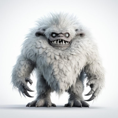 the ferocious 3d monster creature, standing tall on a pristine white background, showcases its intimidating full body physique, complete with razor-sharp claws, glowing red eyes, and scaly skin, evoking a sense of fear and awe in this stunning digital art piece, perfect for fantasy and horror enthusiasts. ai generatedの素材