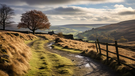 the picturesque slopes in yorkshire, england, offer breathtaking scenery and exciting outdoor activities, such as hiking, mountain biking, and skiing, amidst the stunning natural beauty of the yorkshire dales national park and the rolling hills of the countryside. ai generatedの素材