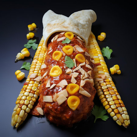 the majestic eagle-shaped burrito pastry sits proudly on a vibrant plate, its crispy golden exterior wrapped around a flavorful blend of savory meats, fresh vegetables, and creamy sauces, making for a mouthwatering mexican-inspired culinary masterpiece perfect for any foodie's delight. ai generatedの素材
