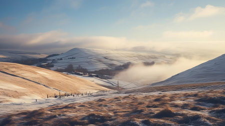 the picturesque slopes in yorkshire, a haven for outdoor enthusiasts, offer breathtaking views of the rolling hills and valleys, perfect for hiking, walking, and cycling amidst the stunning natural beauty of god's own country, with its lush green landscapes and rustic charm. ai generatedの素材