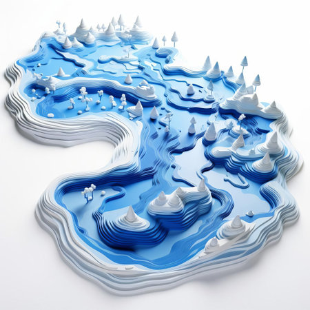 the serene 3d river, gently flowing across a pristine white background, creates a sense of calmness and tranquility, evoking feelings of relaxation and peacefulness, perfect for nature lovers and designers seeking soothing visual elements for their projects. ai generatedの素材