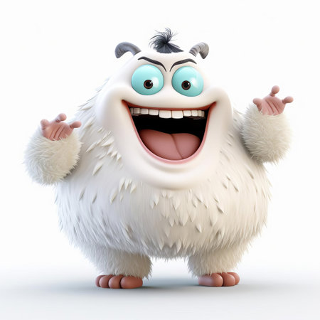 the jubilant monster, depicted in vibrant 3d, stands proudly against a crisp white background, showcasing its full body in a playful pose, exuding excitement and energy, perfect for illustrations, animations, and digital art projects requiring a fun and lively character. ai generatedの素材