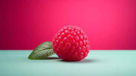 raspberry sits alone on a white background, its vibrant red color and delicate texture taking center stage in this minimalist still life photography, evoking feelings of simplicity, freshness, and summer sweetness, perfect for food bloggers, fruit enthusiasts, and anyone seeking a pop of color. ai generatedの素材