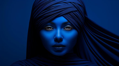 the indigo wall serves as a serene backdrop for a delicate, minimalist composition, featuring a few strategically placed, white, abstract shapes, evoking a sense of calmness and tranquility, perfect for a modern, monochromatic interior design or a soothing digital wallpaper. ai generatedの素材