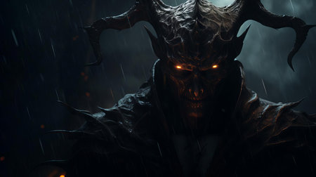 the demon game, set in a dark and ominous atmosphere, showcases a hauntingly beautiful scene of a mysterious figure surrounded by eerie shadows, evoking feelings of fear and unease, perfect for fans of dark fantasy and horror games, with elements of mystery and suspense. ai generatedの素材