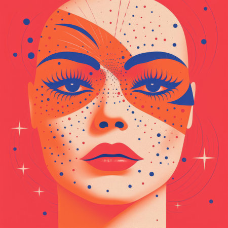 the woman in this vibrant illustration embodies the eclectic spirit of risograph design, blending bold colors and abstract patterns to create a mesmerizing visual experience, perfect for fans of indie art and alternative fashion, with a touch of feminine charm and quirky personality. ai generatedの素材