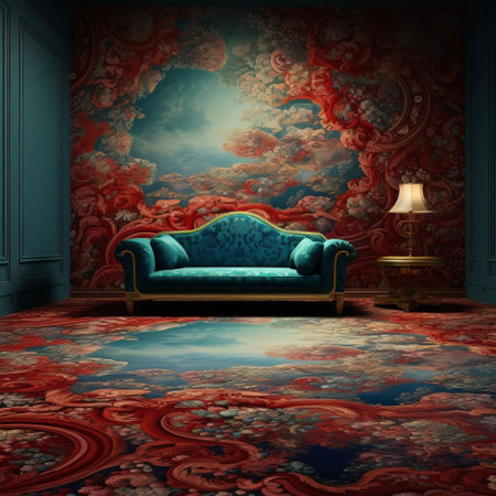 the carpet wallpaper features a stunning floral pattern with intricate details, adding a touch of elegance and sophistication to any room, perfect for creating a cozy atmosphere, and available in various colors and designs to match your unique style and decor. ai generatedの素材