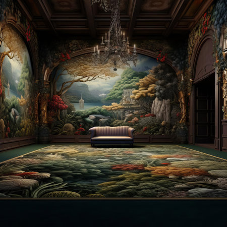 the carpet wallpaper, a unique and stylish design element, adds warmth and texture to any room, creating a cozy atmosphere, perfect for living rooms, bedrooms, and home offices, and can be paired with various furniture styles and interior design themes. ai generatedの素材