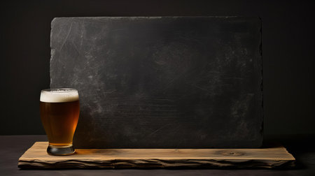 the belgian dubbel beer is showcased in a stunning minimalist setting, surrounded by simple slate art that accentuates the rich, dark tones of the brew, evoking a sense of sophistication and elegance, perfect for beer enthusiasts and fans of belgian ale. ai generatedの素材