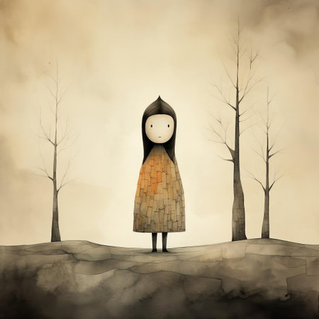 the weeping woman, a hauntingly beautiful illustration by jon klassen, depicts a mysterious female figure cloaked in shadows, her sorrowful eyes and delicate features exuding an aura of melancholy, evoking feelings of empathy and intrigue in this stunning piece of modern art. ai generatedの素材