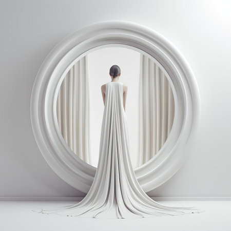 a stunning 3d mirror reflection of a full-body figure stands out against a pristine white background, showcasing intricate details and realistic textures, perfect for futuristic and sci-fi themed designs, digital art, and innovative visual projects. ai generatedの素材