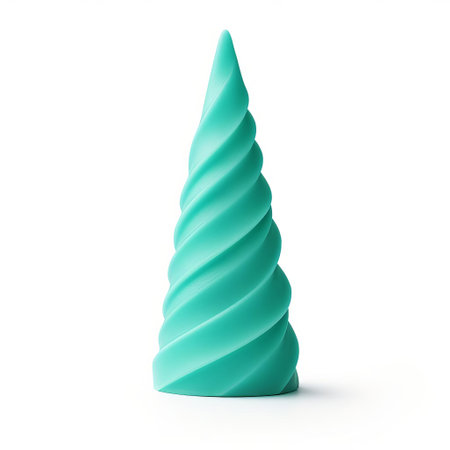 a vibrant teal cone stands out against a pristine white isolated background, showcasing its unique shape and mesmerizing color, perfect for adding a pop of color to any design or art project, ideal for graphic designers, artists, and crafters seeking bold and eye-catching visuals. ai generatedの素材