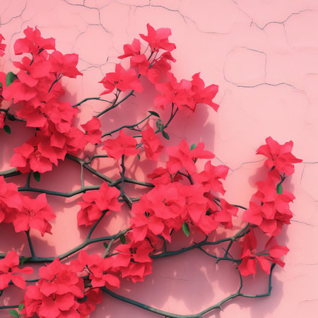 the bougainvillea, with its delicate, papery bracts, takes center stage against a soft, muted background, evoking a sense of simplicity and minimalism, reminiscent of a bygone era, perfect for adding a touch of vintage charm to any design or decor. ai generatedの素材