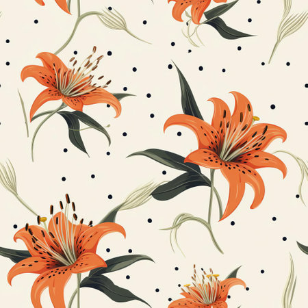 the tiger lily flower stands out against a simple, minimal, and vintage-inspired background, its bright orange petals and dark centers evoking a sense of classic elegance, perfect for nature lovers and those who appreciate understated beauty in home decor and photography. ai generatedの素材