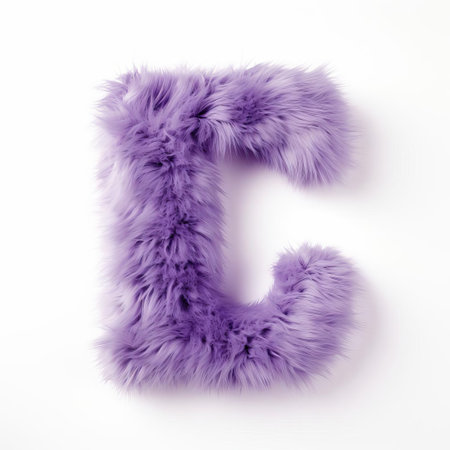 the charming lavender furry letter c sits elegantly on a pristine white background, showcasing its soft, plush texture and delicate curves, perfect for adding a touch of whimsy and sophistication to any design or decoration, ideal for nursery, baby shower, or wedding themes. ai generatedの素材
