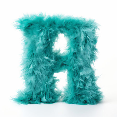 the turquoise furry letter h stands out prominently against a crisp white background, adding a touch of whimsy and playfulness to any design or decoration, perfect for alphabet-themed art, nursery decor, or educational materials featuring colorful typography and fun textures. ai generatedの素材