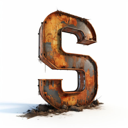 the rusted 3d letter "sch" stands out against a pristine white background, its distressed texture and earthy tones evoking a sense of vintage industrial chic, perfect for designers seeking unique typography elements or rustic decorative accents. ai generatedの素材