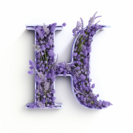 the lavender 3d letter h stands out against a pristine white background, its soft purple hue evoking feelings of serenity and calmness, perfect for design elements, logos, or typography in a minimalist and modern aesthetic, adding a touch of elegance to any visual project. ai generatedの素材