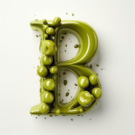 the olive green 3d letter b stands out against a crisp white background, creating a visually appealing contrast that draws the eye to its bold, modern design, perfect for graphics, logos, and typography enthusiasts seeking unique alphabet inspiration. ai generatedの素材