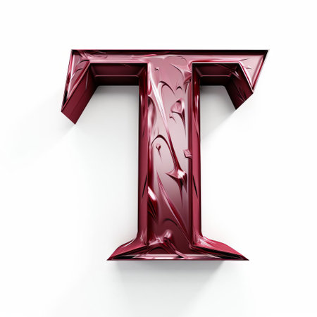 the bold maroon 3d letter t stands out against a crisp white background, creating a striking visual contrast that grabs attention, perfect for graphic design, typography, and logo creation projects that require a pop of color and depth. ai generatedの素材