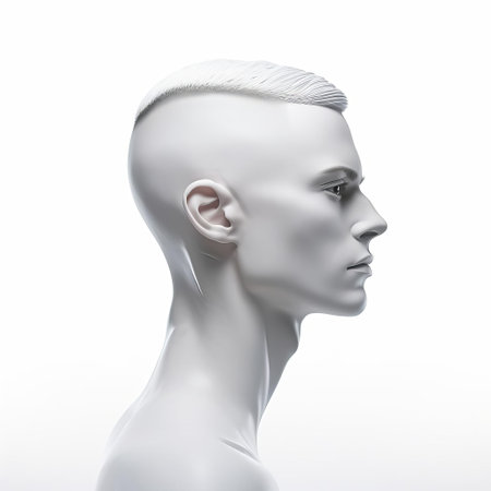 the 3d male fade haircut model is showcased on a white isolated background, highlighting the modern and sleek design of this popular hairstyle, perfect for men looking for a stylish and low-maintenance cut, ideal for formal or casual occasions. ai generatedの素材