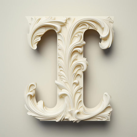 the elegant ivory 3d letter t stands out against a pristine white background, showcasing a beautiful contrast of textures and hues, perfect for design elements, typography, and monogram inspiration in modern graphic design and digital art projects. ai generatedの素材