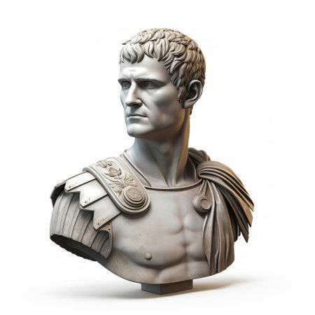 the majestic 3d male caesar cut hairstyle model stands proudly on a pristine white isolated background, showcasing its intricately designed curls and regal charm, perfect for historical or ancient rome-themed designs, illustrations, and digital art projects. ai generatedの素材