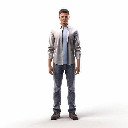 the 3d male figure stands upright on a pristine white isolated background, showcasing a realistic and detailed human model with a straight posture, perfect for use in 3d modeling, animation, and graphic design projects, or as a reference for digital artists and illustrators. ai generatedの素材