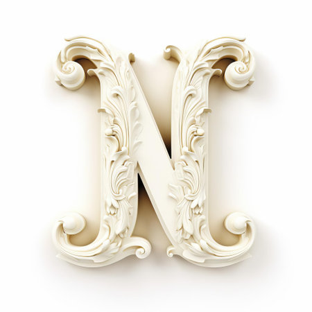 the majestic 3d letter m, crafted from ivory, stands proudly against a pristine white background, exuding elegance and sophistication, perfect for decorative purposes or as a unique addition to any modern space, adding a touch of luxury and refinement to any setting. ai generatedの素材