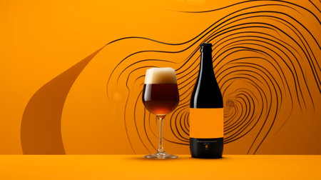 the belgian dubbel beer is beautifully showcased in this minimalist artwork, featuring a simple yet elegant design that highlights the rich, dark tones of the brew, evoking the warm, spicy flavors of saffron, a perfect blend of art and craft beer appreciation. ai generatedの素材