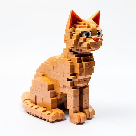 the adorable lego cat, crafted from colorful interlocking bricks, sits proudly on a pristine white background, showcasing its intricately designed full body, complete with tiny paws and a playful whiskered face, making it a delightful subject for photography and lego enthusiasts alike. ai generatedの素材