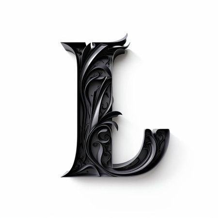 the letter l, a sleek black 3d typography, stands out against a crisp white background, creating a striking visual contrast that demands attention, perfect for designers and artists seeking modern, minimalist, and futuristic design elements for their projects. ai generatedの素材