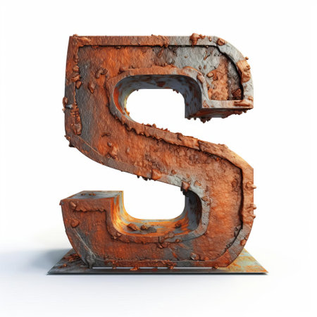 the rusted 3d letter "sch" stands out against a pristine white background, showcasing a striking contrast between old and new, with the distressed metal texture and bold font style evoking a sense of industrial chic and modern sophistication, perfect for design and art projects. ai generatedの素材