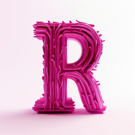the vibrant magenta 3d letter r stands out against a crisp white background, adding a pop of color and depth to any design or visual project, perfect for logos, branding, and typography enthusiasts seeking bold and eye-catching graphics. ai generatedの素材