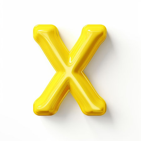 the vibrant yellow 3d letter x stands out prominently against a crisp white background, creating a striking visual contrast that grabs attention, perfect for graphic design, typography, and signage applications where boldness and simplicity are key. ai generatedの素材