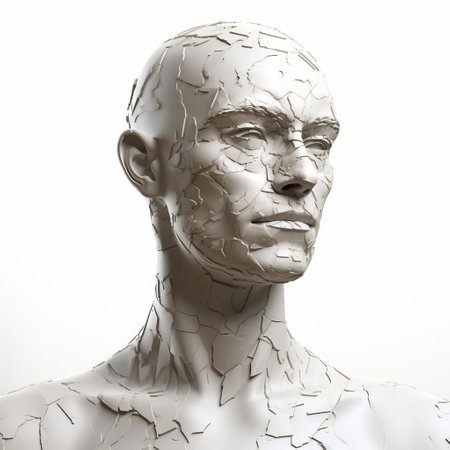 the 3d male figure stands out against a pristine white isolated background, showcasing intricate textures and details that bring this digital model to life, perfect for use in 3d modeling, animation, and graphic design projects requiring a realistic human character. ai generatedの素材