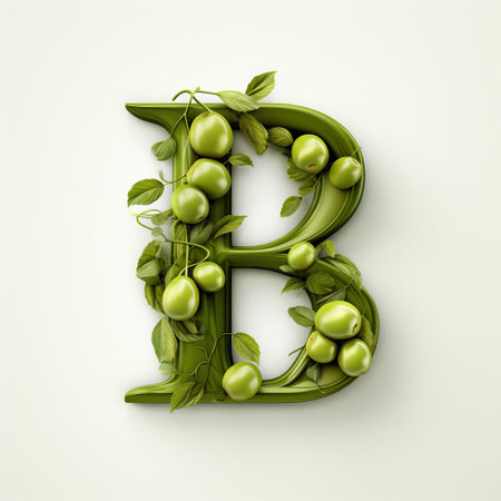 the olive green 3d letter b stands out prominently against a crisp white background, creating a visually appealing contrast that draws the eye to its sleek, modern design, perfect for graphic designers and digital artists seeking unique typography elements. ai generatedの素材