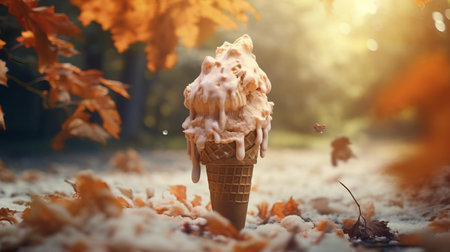 the maple forest, surrounded by lush greenery, provides a serene backdrop for a sweet treat, as a refreshing scoop of ice cream is savored, while atmospheric data is collected in the background, highlighting the importance of environmental monitoring in this picturesque setting. ai generatedの素材
