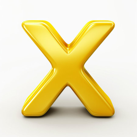 the vibrant yellow 3d letter x stands out against a crisp white background, creating a striking visual contrast that grabs attention, perfect for graphic designers, artists, and creatives seeking bold typography and modern design elements for their projects. ai generatedの素材